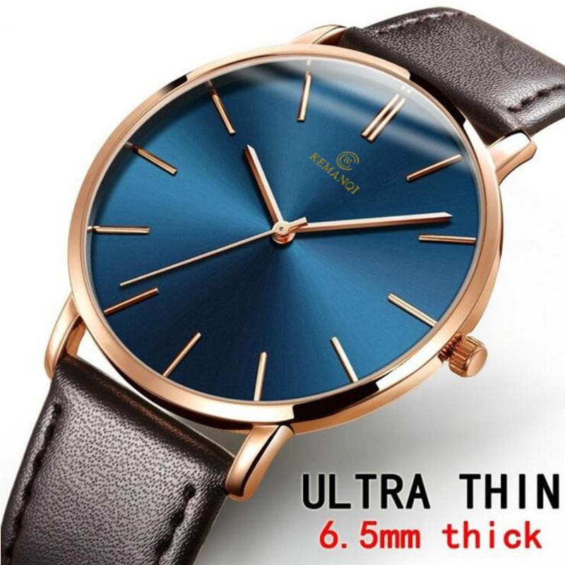 Ultra-thin Dial With Leather Band Numberless Quartz Wristwatches For Men