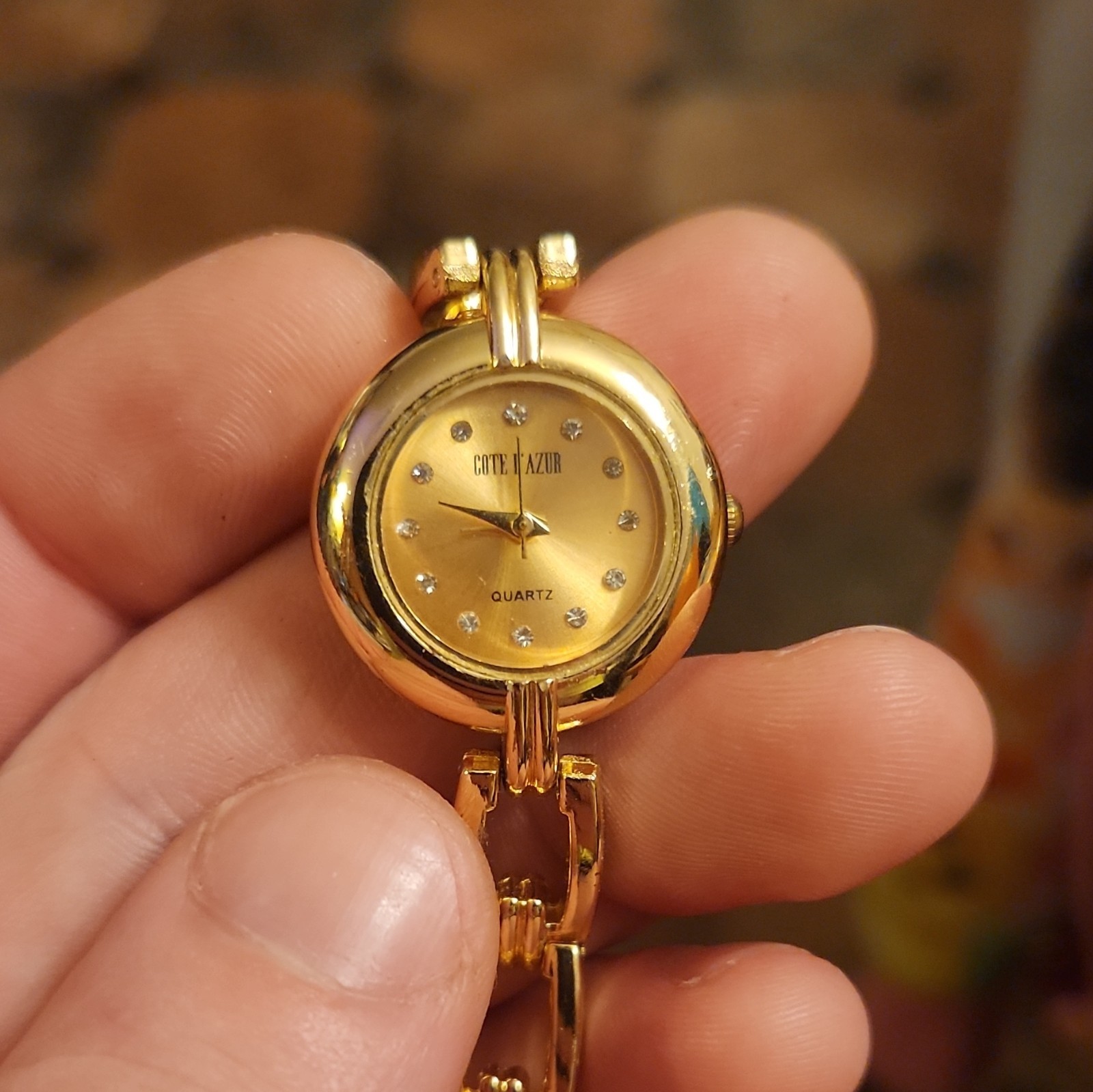 Côte d’Azur Women’s Quartz Analog Gold Tone Bracelet Watch Gemstone Markers