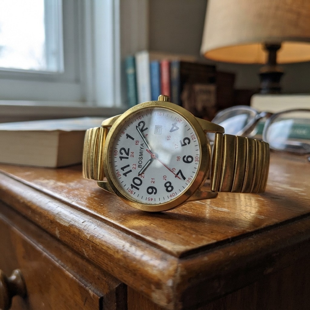Men’s Gold Stretch Band Quartz Watch – Stylish Large Face Easy Reader Timepiece