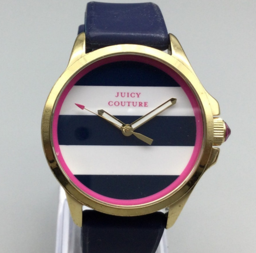 Juicy Couture Jet Setter Watch Women 40mm Gold Tone Blue White New Battery