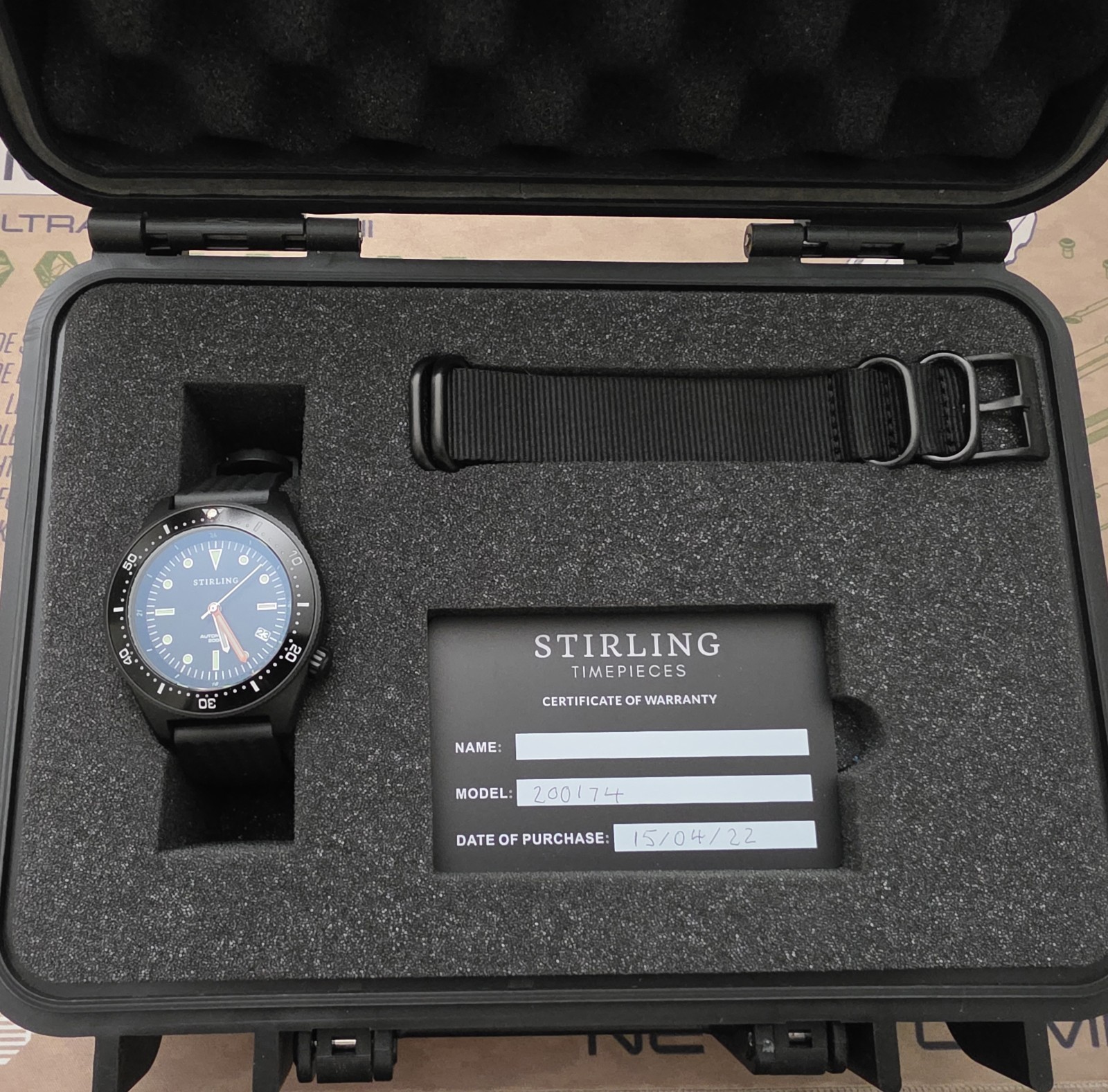 Stirling Brunt V1 Automatic Dive Watch – Black – Full Kit Rare Out of Production