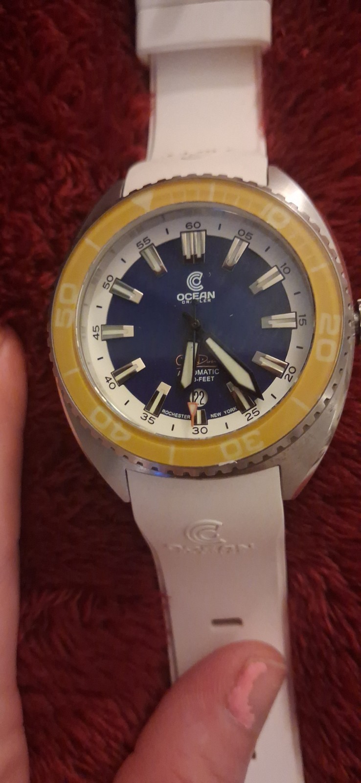 Ocean Crawler Core Automatic Diver 300m Blue Dial Yellow Bezel White Rubber