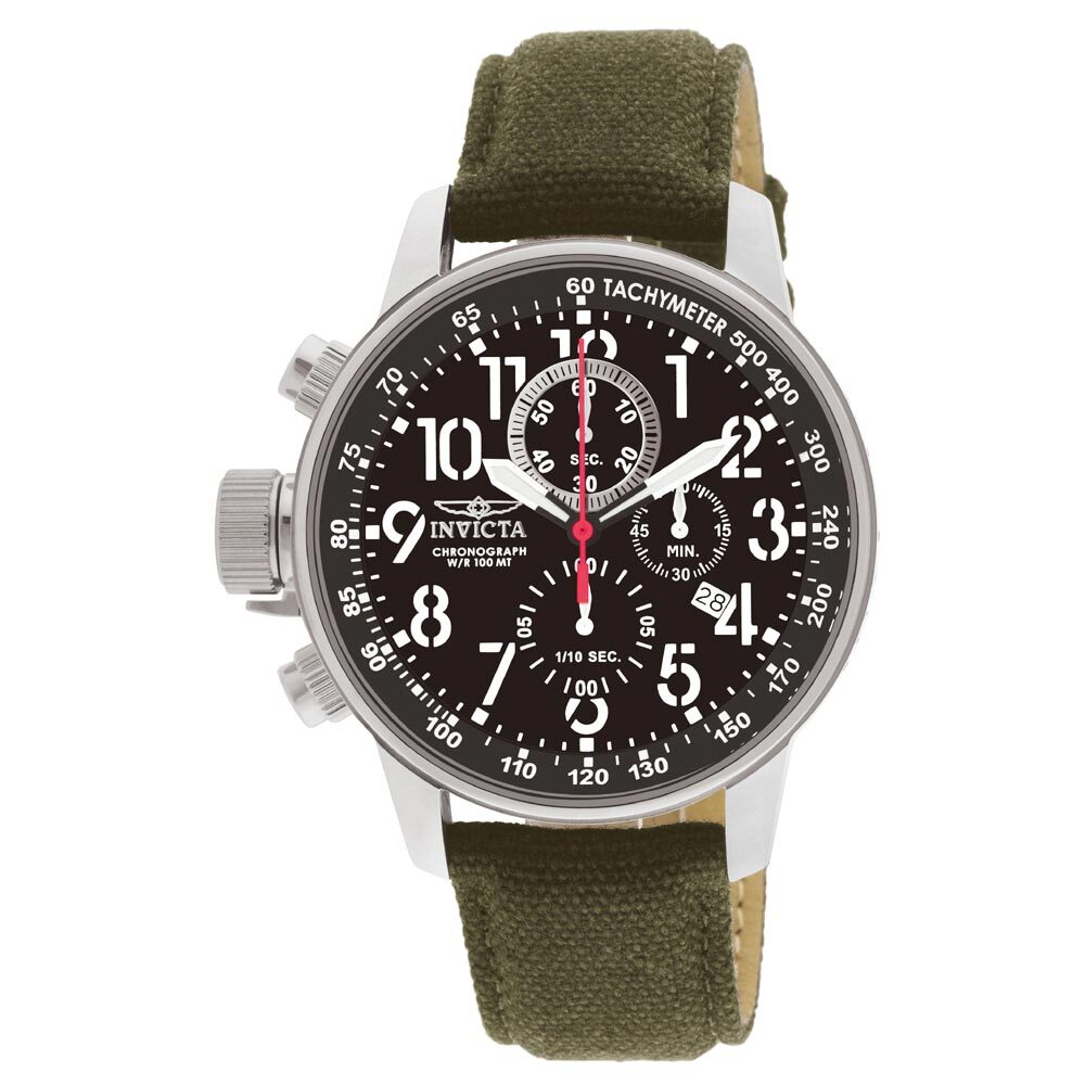Invicta 1873 Men’s I-Force Lefty Black Dial Green Fabric & Leather Chrono Watch