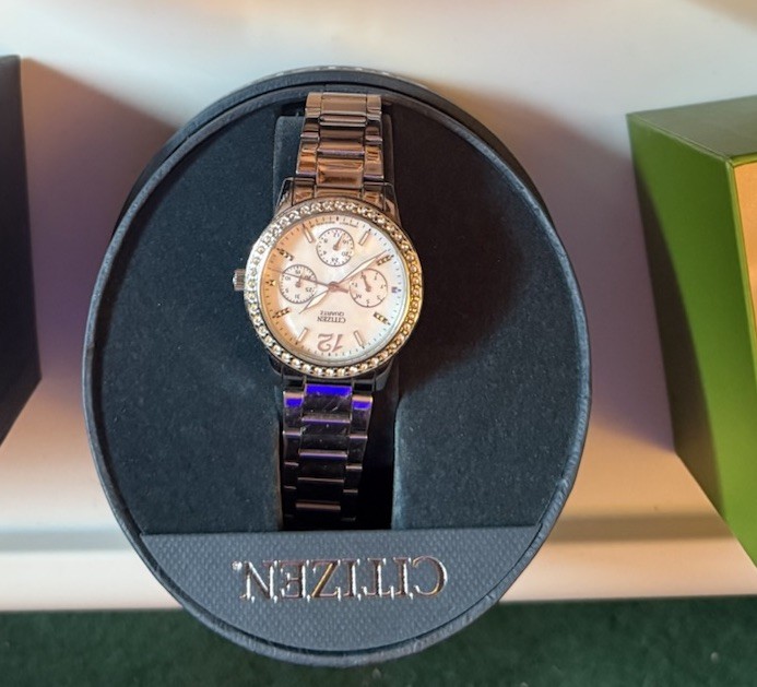 Citizen Eco-Drive Women’s Chronograph Gold-Tone Bracelet Watch White Dial