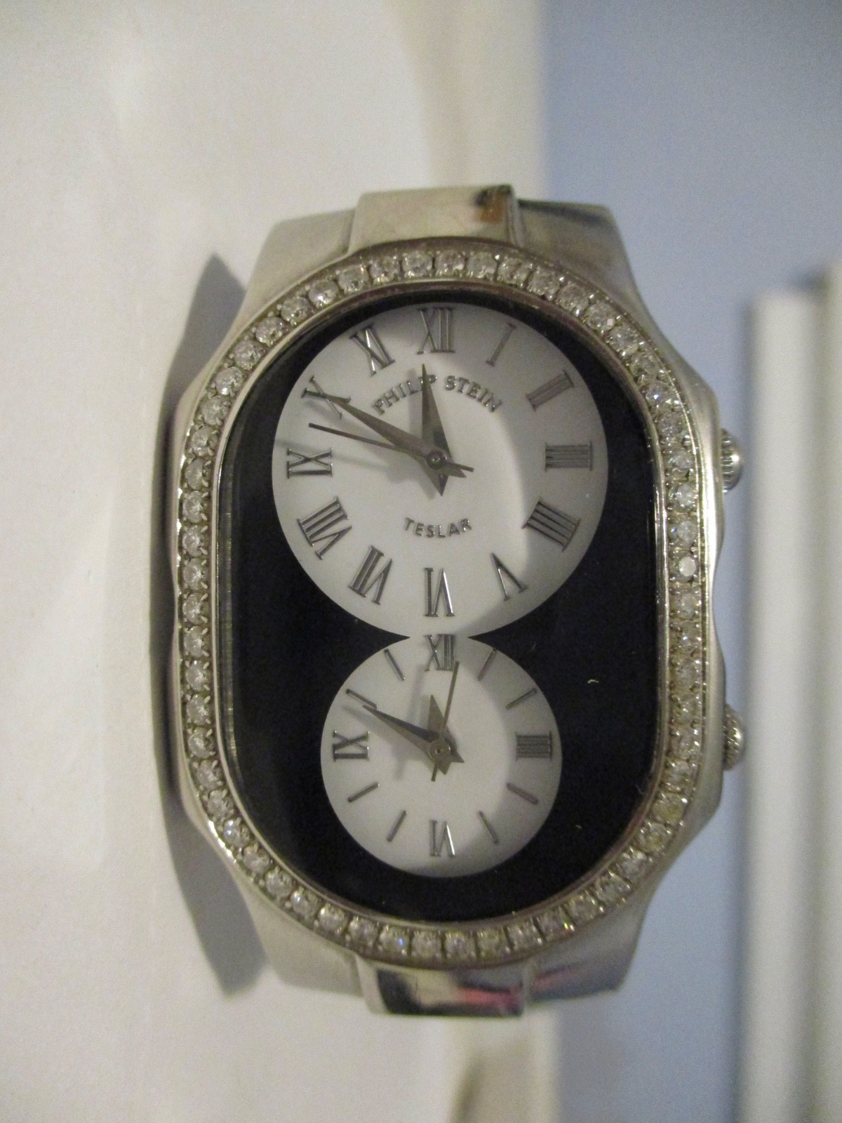 PHILIP STEIN SIGNATURE TESLAR DUAL TIME ZONE WATCH DIAMOND BEZEL LARGE