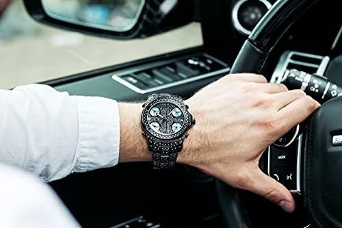🏷JBW Jet Setter 234 Diamond & Crystal 50mm Watch Black Multiple Time-Zone