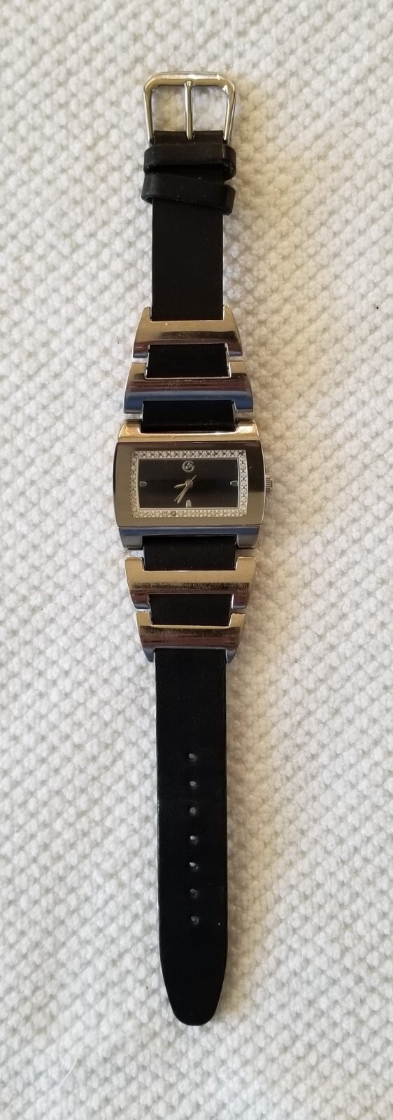 George Urge Silver Tone Watch FMDGE230 Black Leather Band 5.5″-6.75″ New Battery
