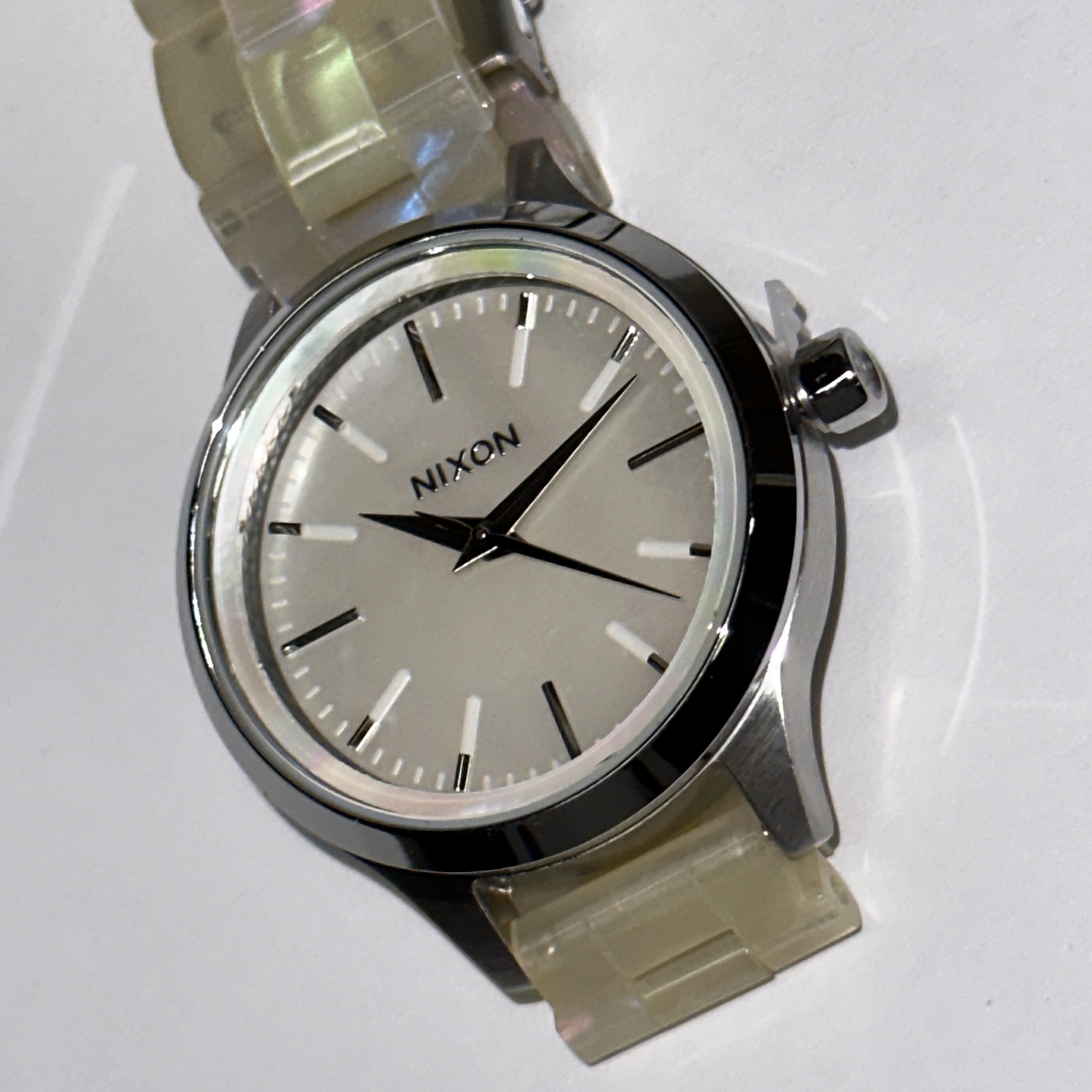 Nixon Optimist Acetate Watch Silver Clear One Size New