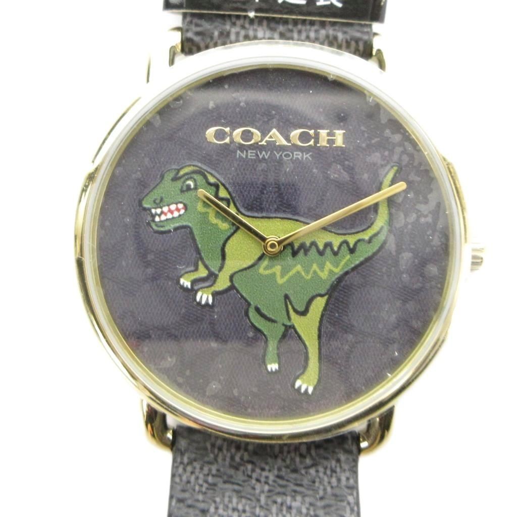 Coach CA.158.2.34.2334 Rexy Dinosaur Black Dial Gold Leather Men Quartz Box