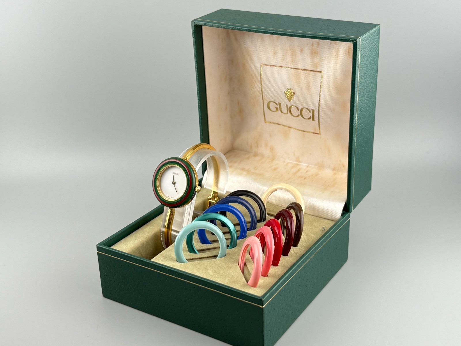 Gucci Change Bezel 11/12.2 Watch 12 Colors Box White Gold [Very Good]