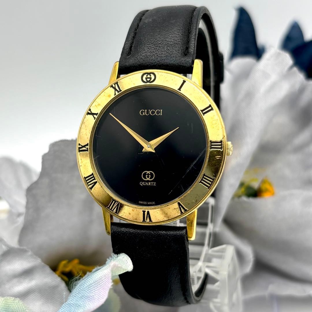 Gucci 3000M Gold Interlocking Black Quartz Men’s Wristwatch Japan 0613820