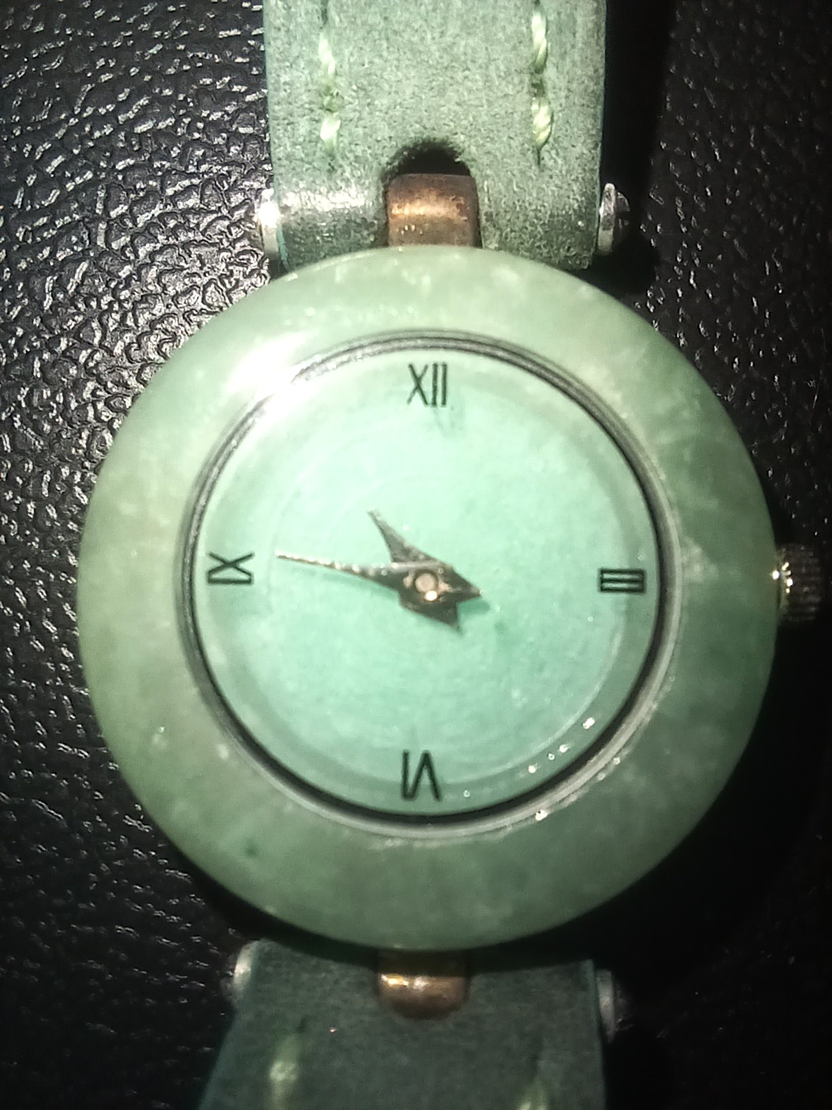 Peyote Bird Genuine Jade Women’s Watch .925 Silver Bezel Leather Strap France