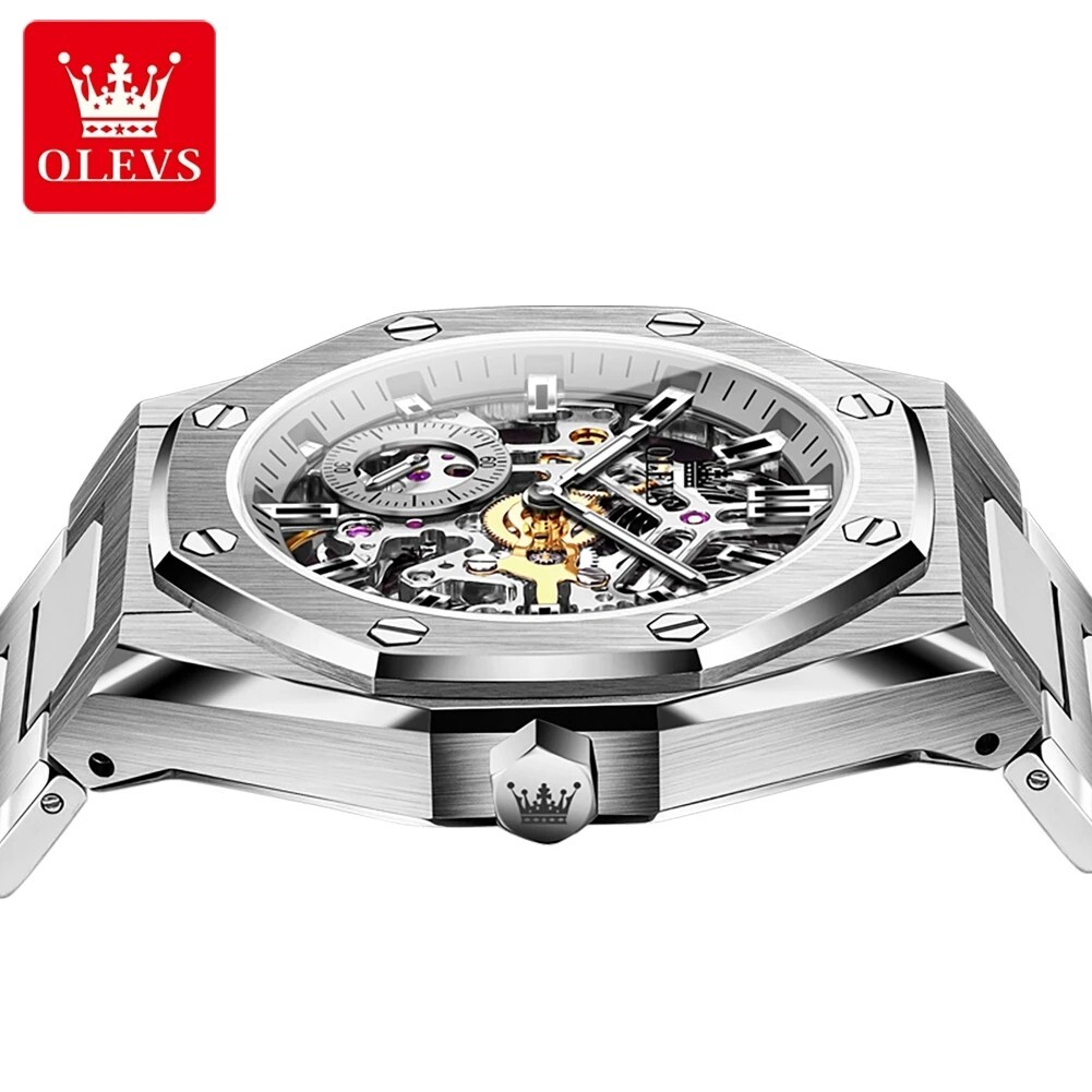Automatic Mechanical Waterproof Luxury OLEVS Watch Men Skeleton Men’s Strap