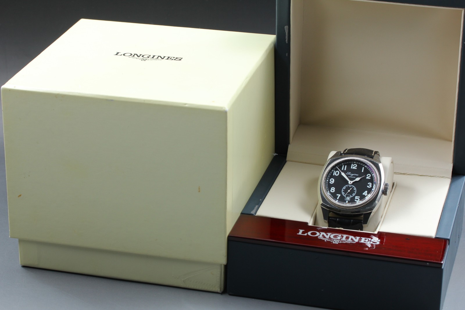 Rare *Near MINT Box* Longines L2.794.4 Heritage 1935 Black Automatic Mens Watch