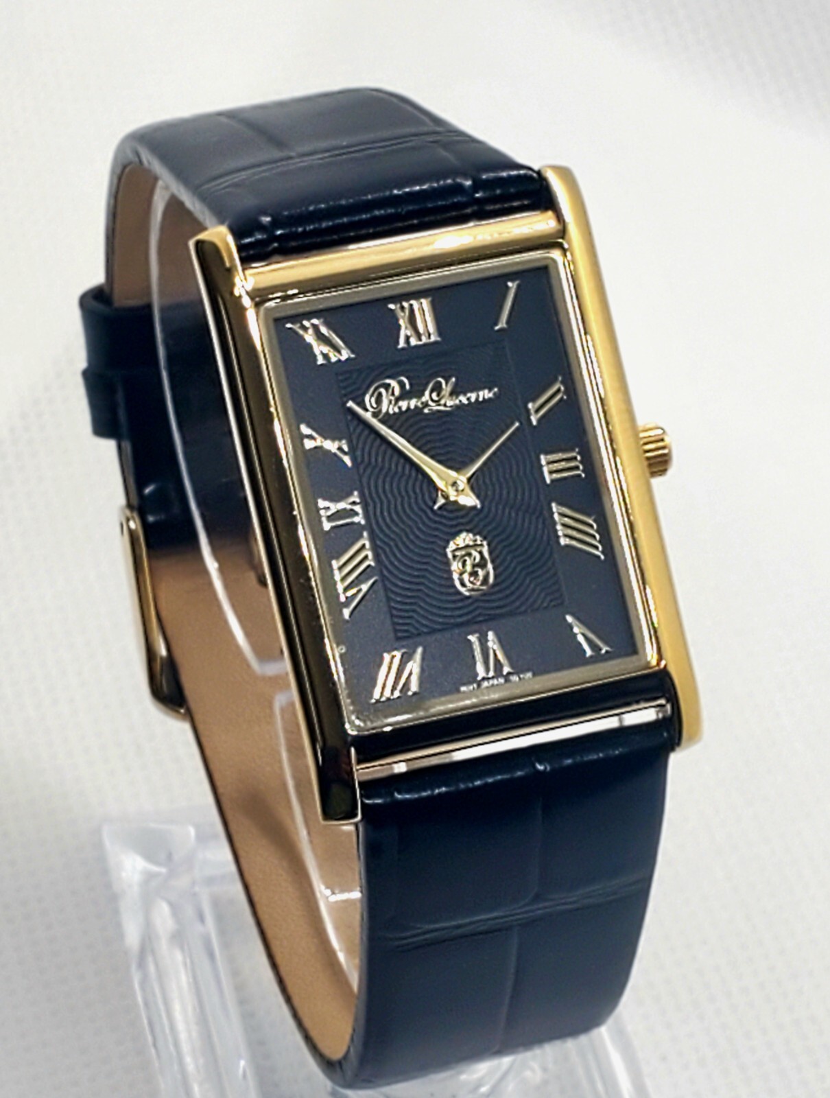 Authentic Pierre Lucerne SQ Slim Mens Ebony Gold Vintage Style Tank Dress Watch