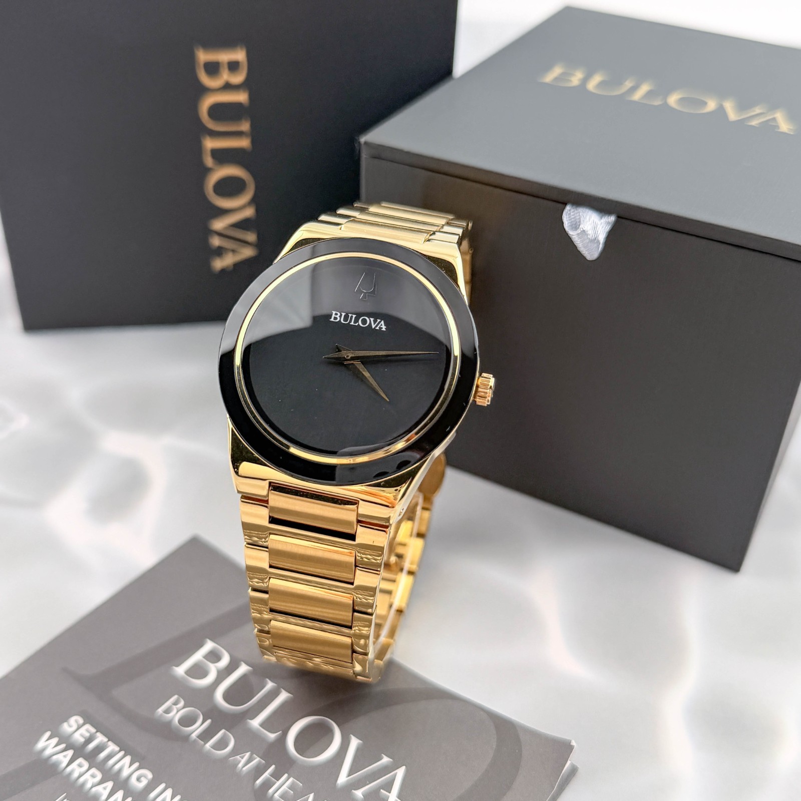 Bulova 97A183 Men’s Modern Millennia Gold-Tone Black Dial Bracelet Watch 41mm