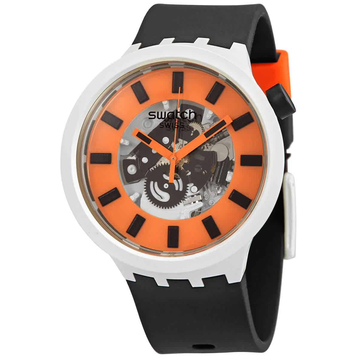 Swatch Bioceramic Orack Quartz Orange Skeleton Dial Watch SB03M104