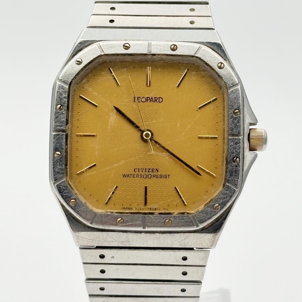 CITIZEN Leopard 7933-799241 Vintage Santos Style Gold Dial Watch Analog In hand