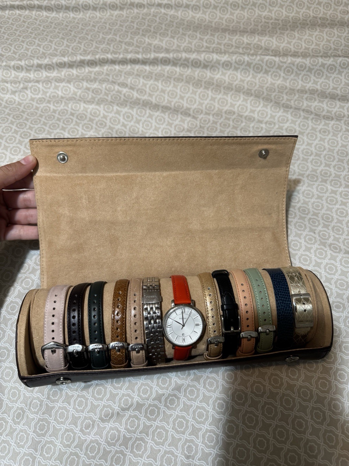 Fossil Brown Leather Watch Storage Roll Case Organizer 13 bands ES3920SET