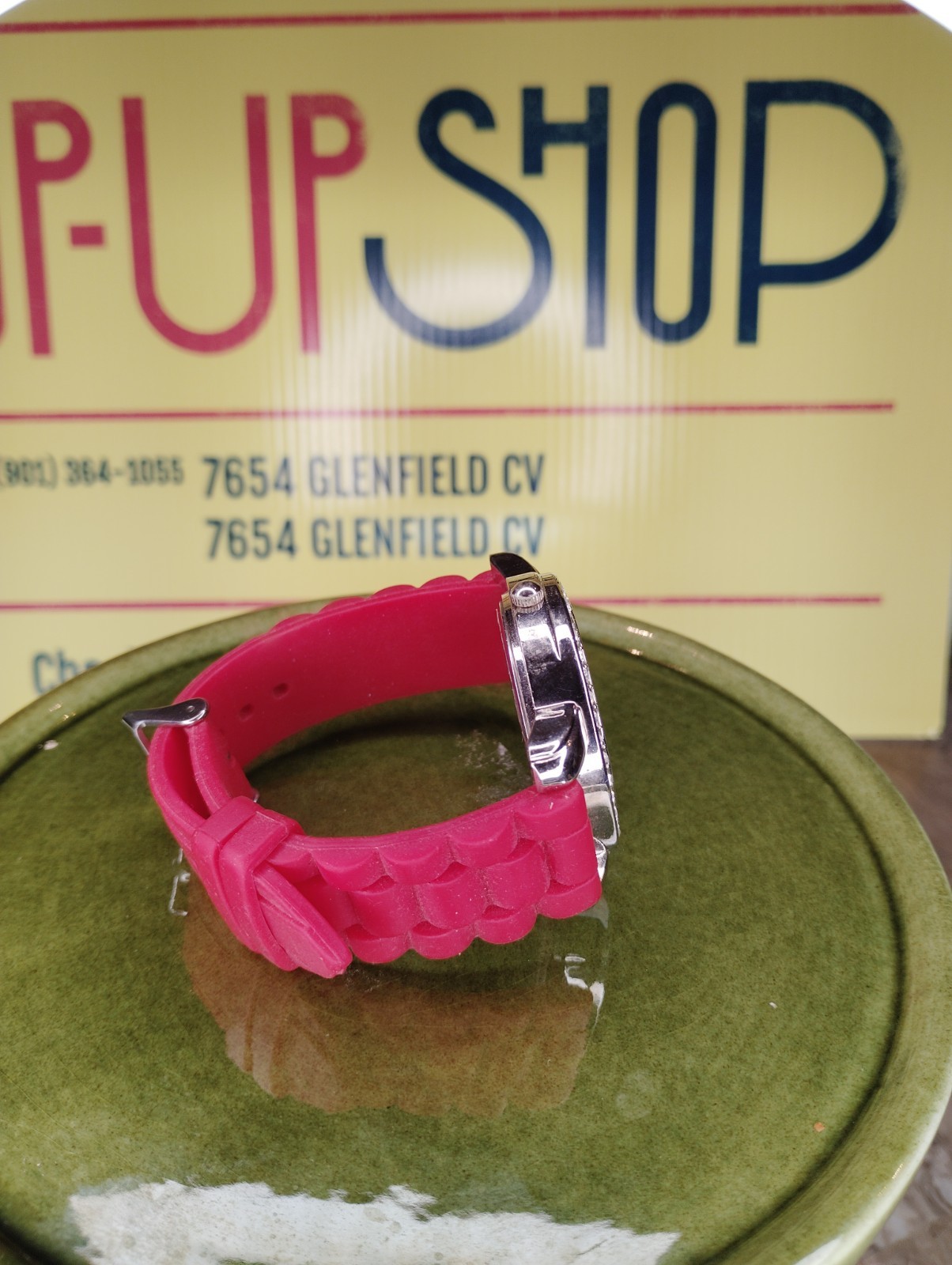 Red Zebra Pattern Watch with Rhinestone Bezel