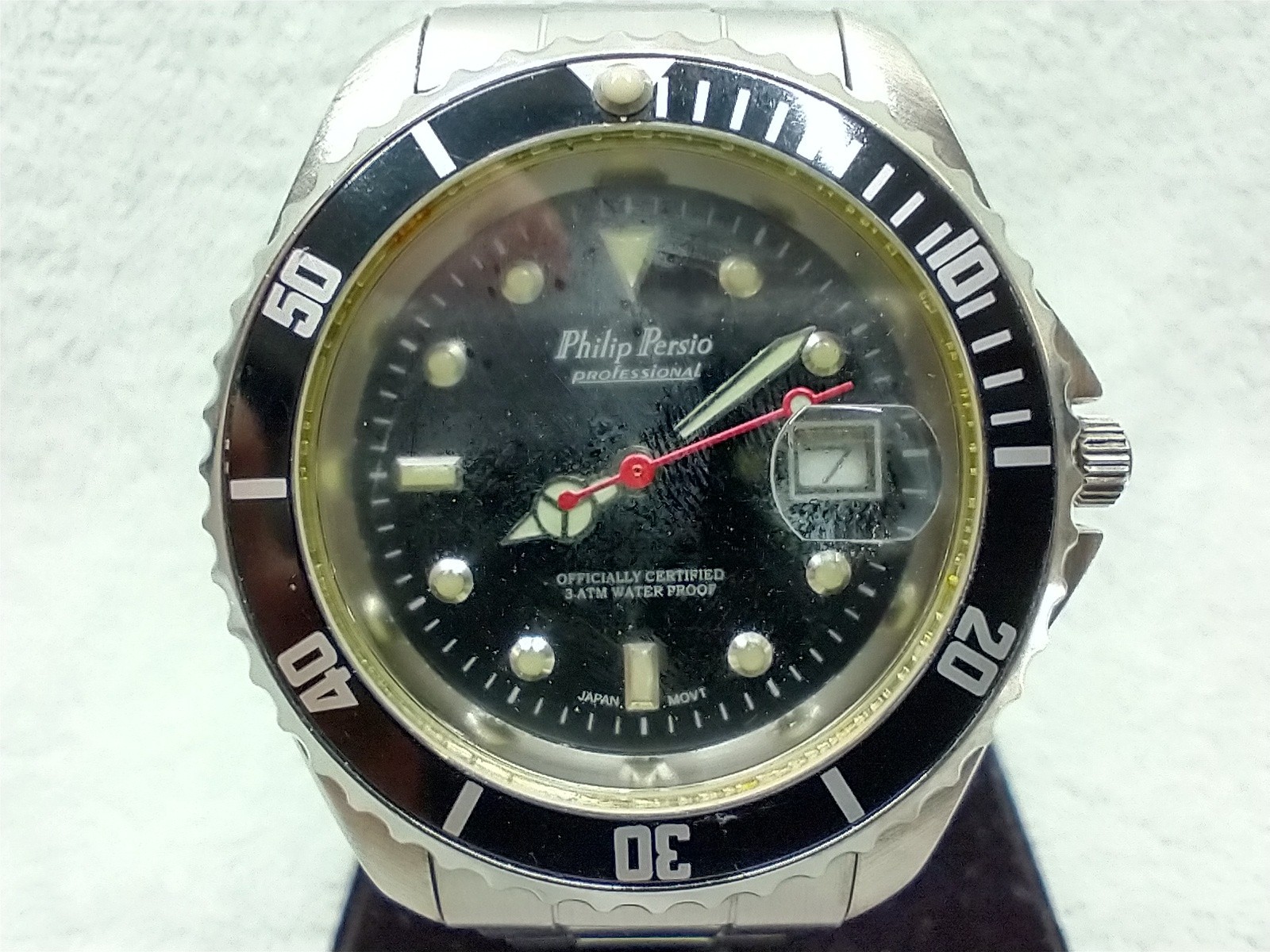 PHILIP PERSIO “PROFESSIONAL” CERT. 3 ATM DATE ROTATING BEZEL ALL S/S WATCH