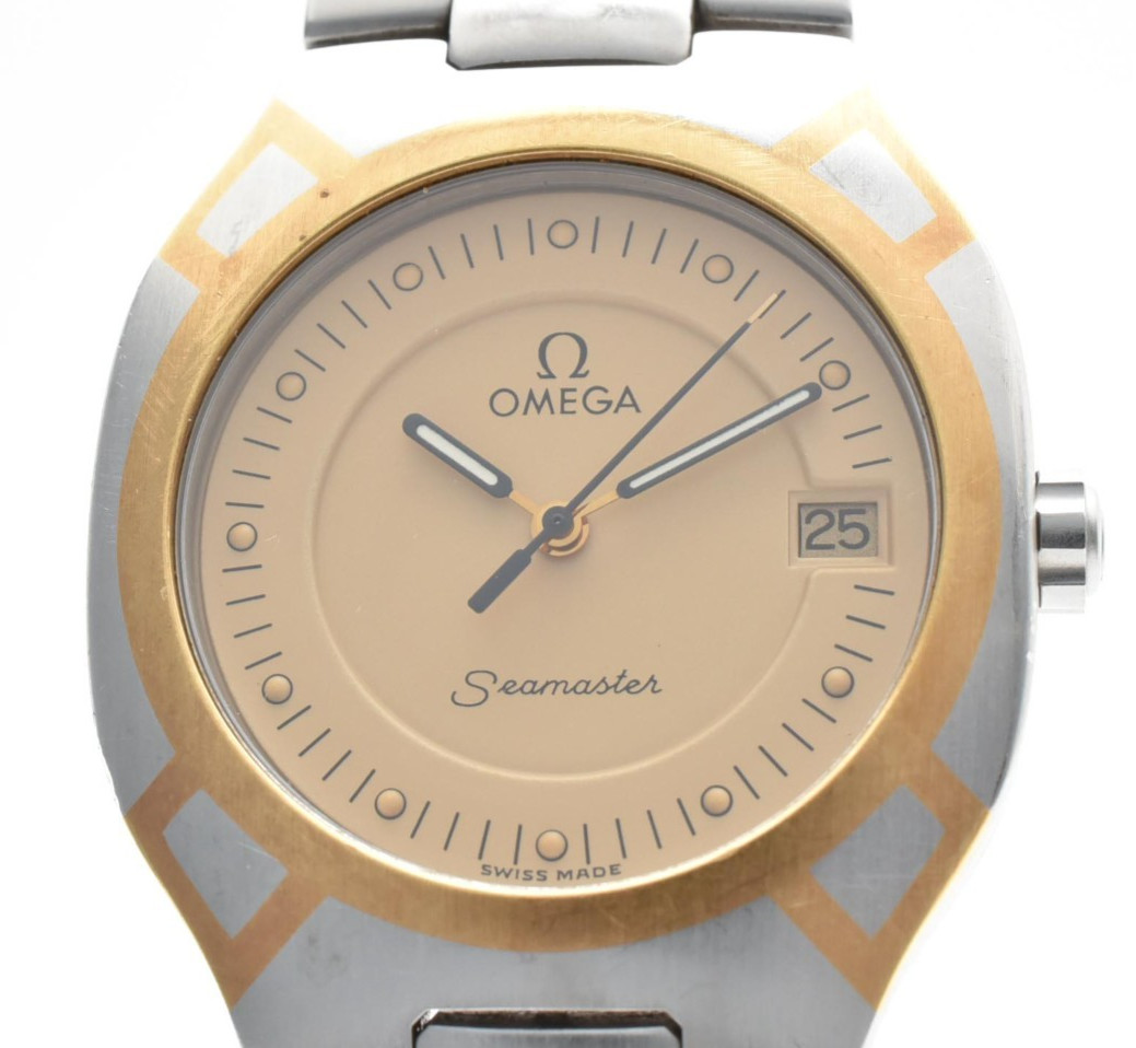 【NEAR MINT】 Omega Seamaster Polaris Gold Dial Day Date Quartz Men’s Watch JAPAN