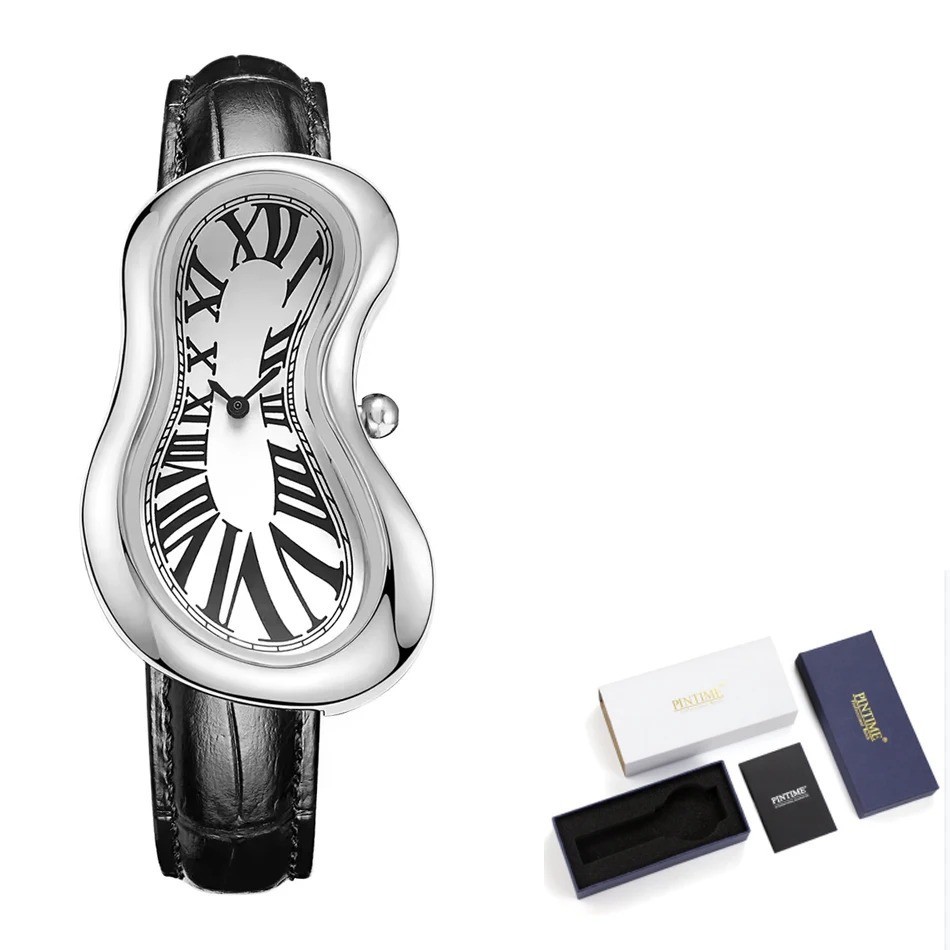 Y2K Men Women Crash Melting Twist Watch Genuine Leather Creative Wristwatch Gift