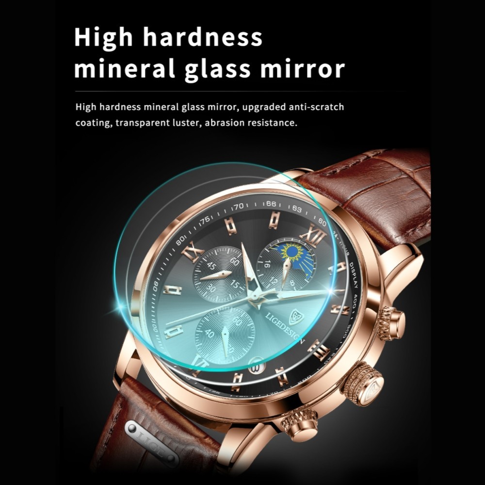LIGE Men Watch Quartz Analog Luminous Date Waterproof Business Man Wristwatch