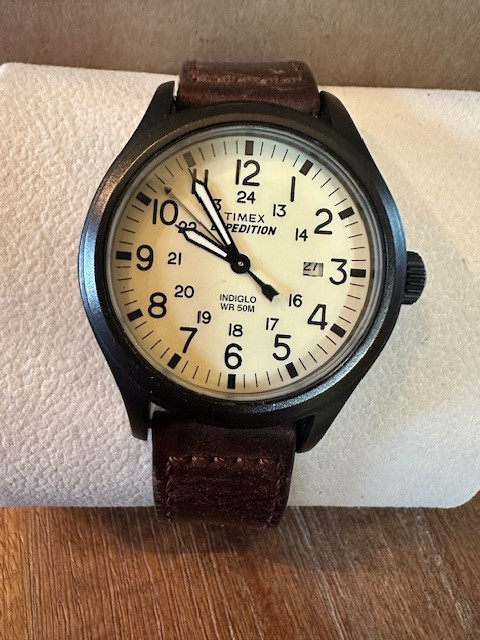 Timex Expedition Indiglo WR 50M LUMI Date Brown Off White Dial