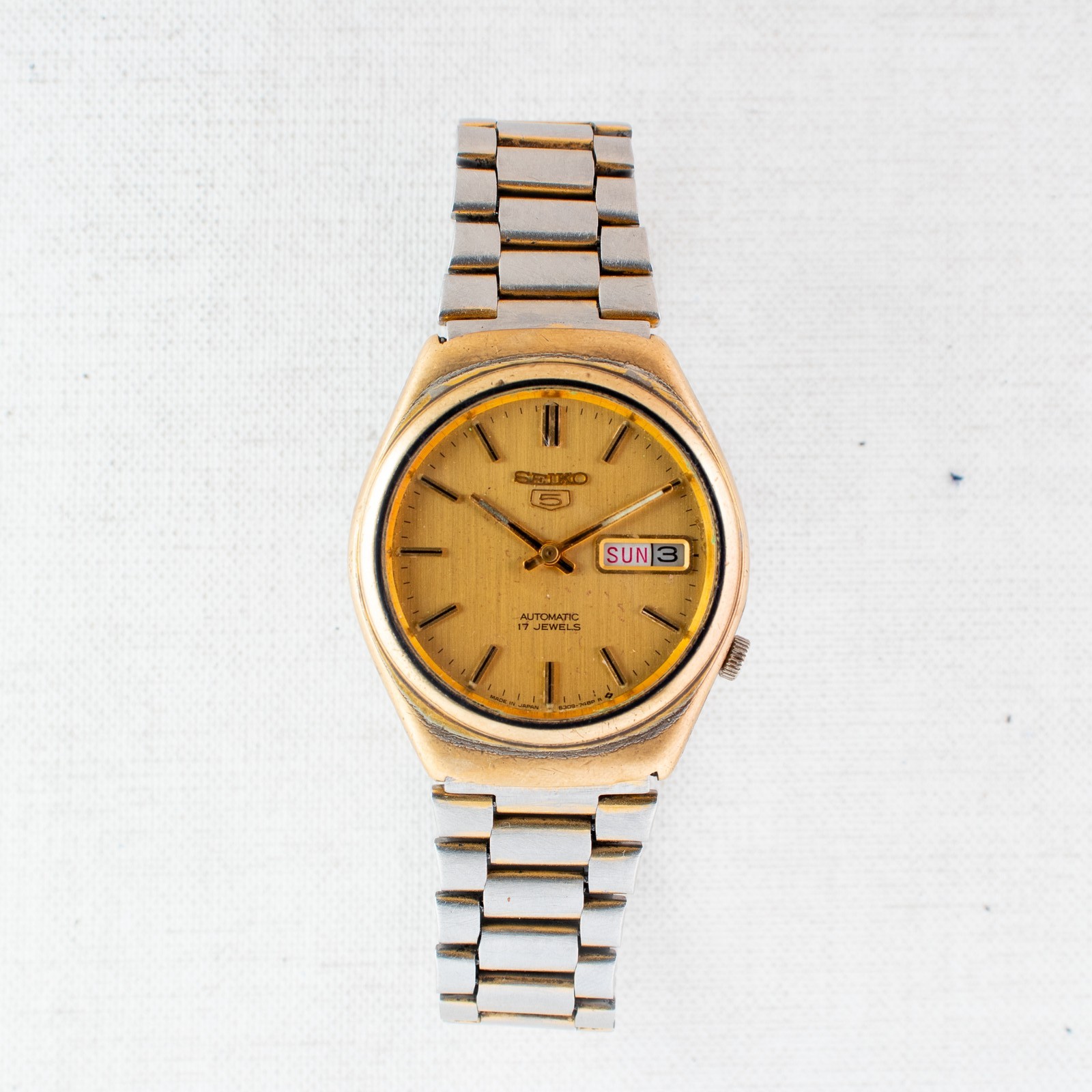 Vintage Seiko 5 Automatic Men’s Watch | Gold Dial 6309-7330 English/Arabic Day