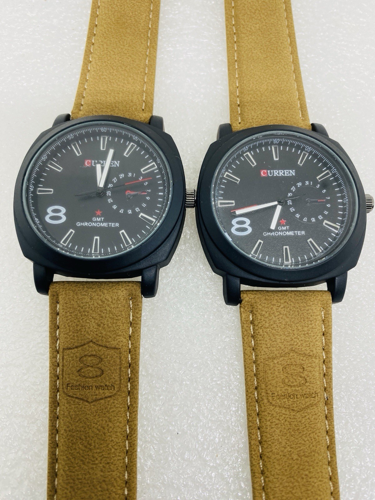 Lot Of 2 CURREN BEIGE LEATHER BLACK CHRONOMETER WATCHES! #M8139