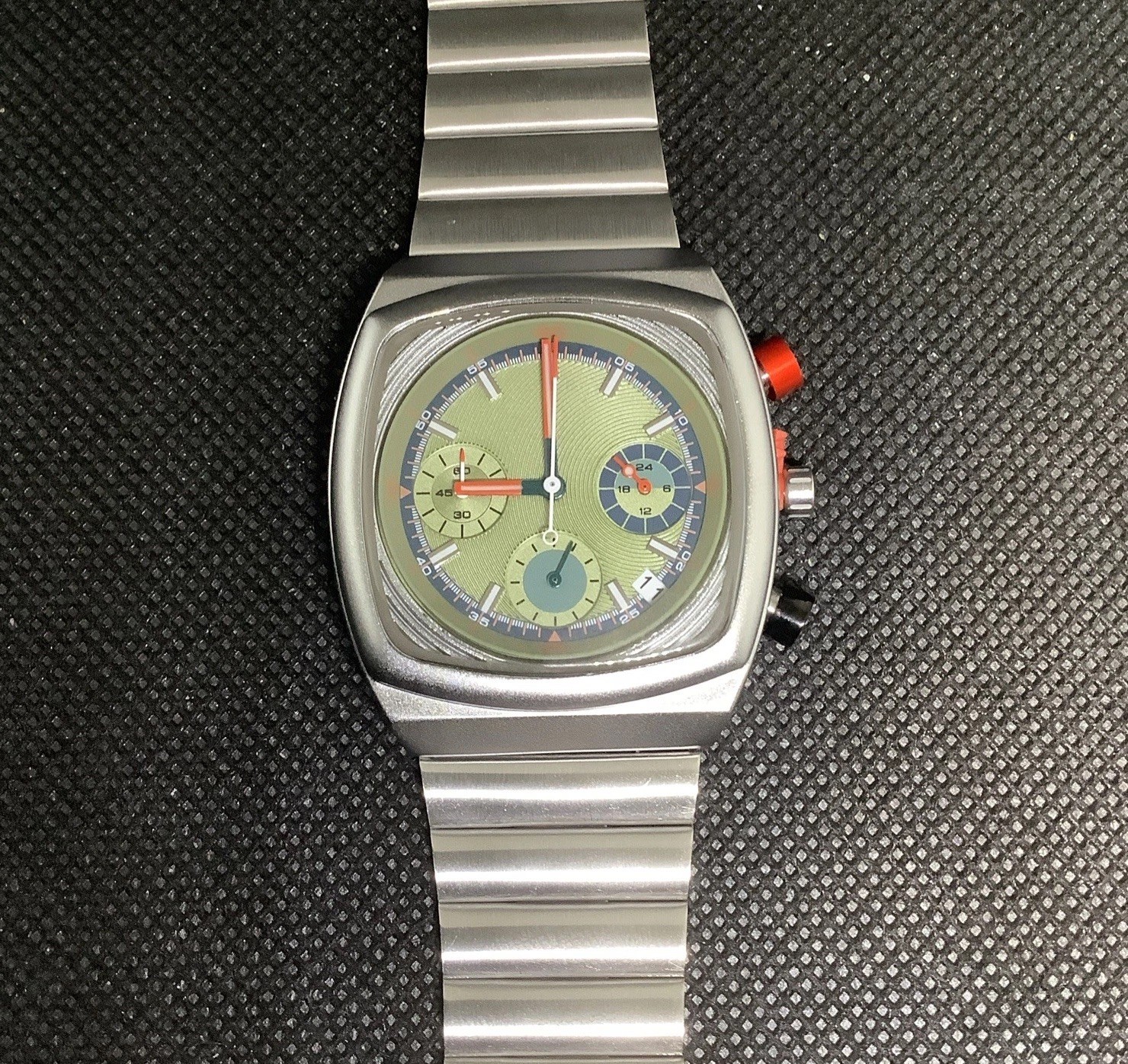 Mens Watch Paris Design Ciloa Classic Retro Square Industrial Green Chronograph