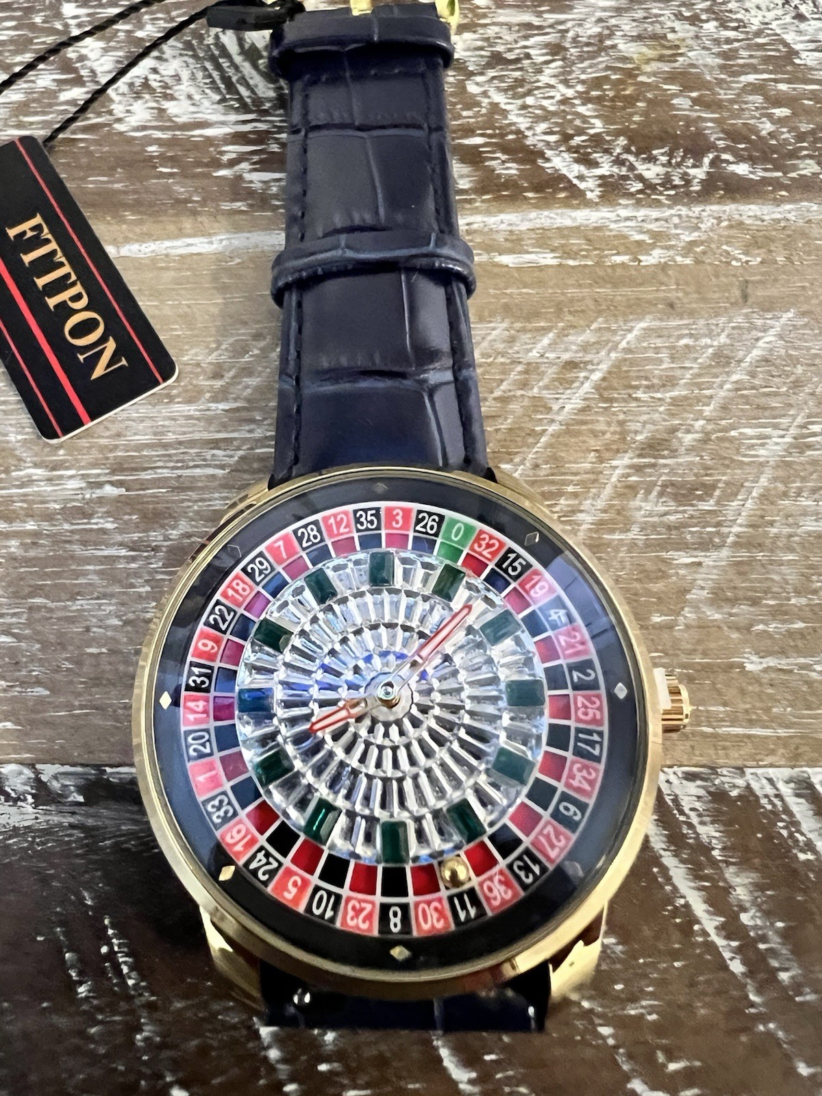 Fiyron Casino Tourbillon Multicolor Dial Quartz Gold Tone Blue Leather 22mm