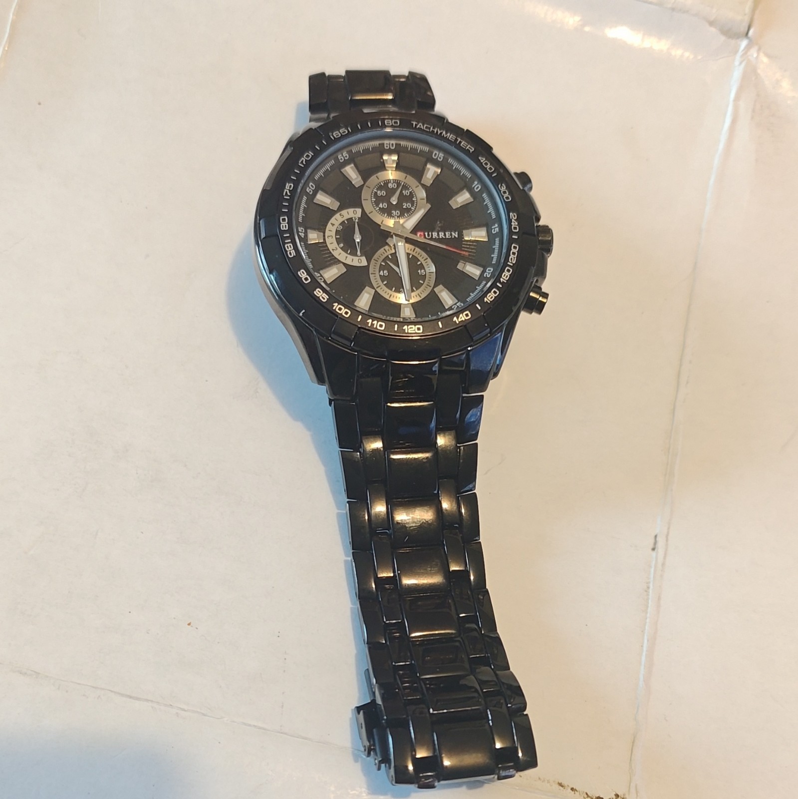 CURREN 8023 Men’s Quartz Analog Chronograph Tachymeter Black SS 45mm Bracelet