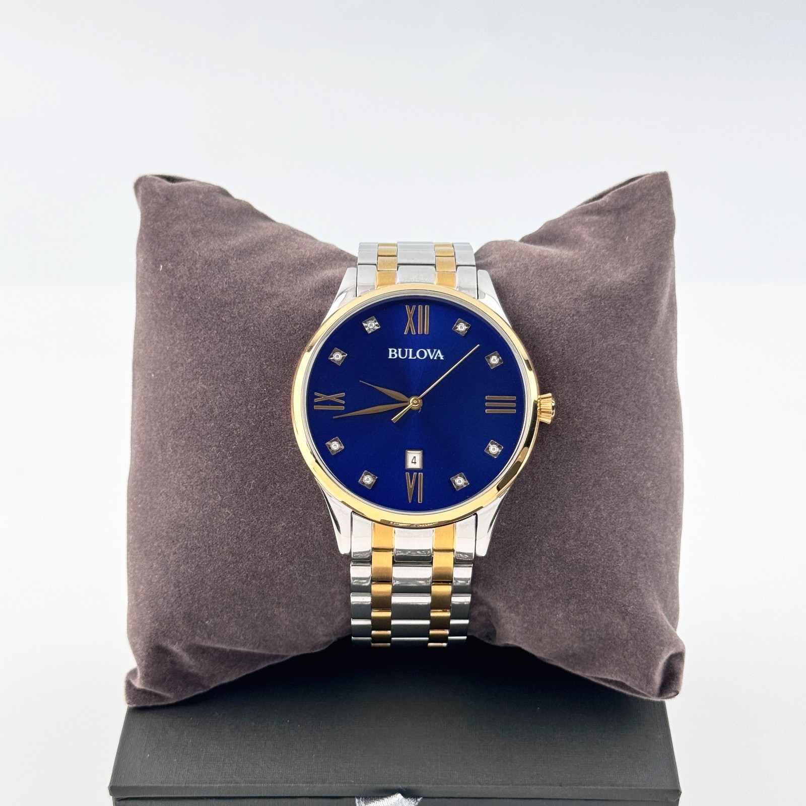 Bulova Classic Diamond Blue Dial Two Tone Stainless Steel Men’s Watch 98D130