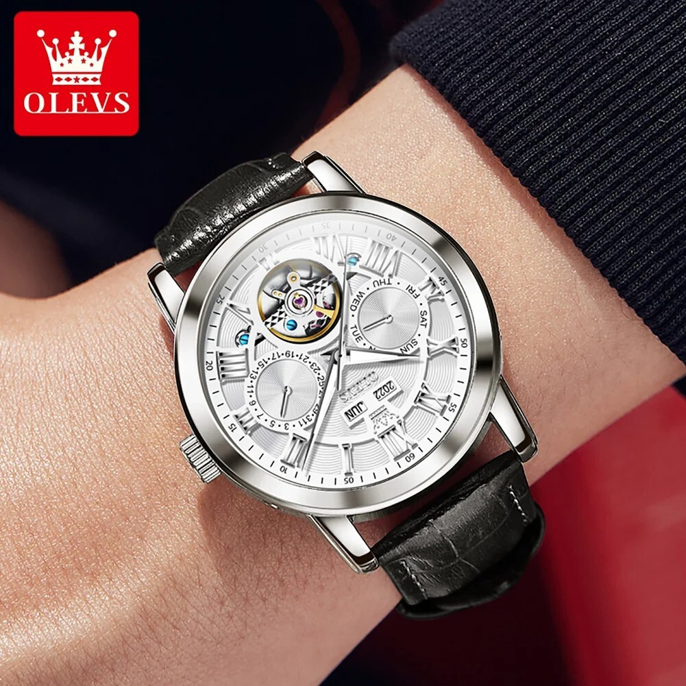 OLEVS Automatic Mechanical Men’s Watch Luxury Skeleton Waterproof Watch Strap