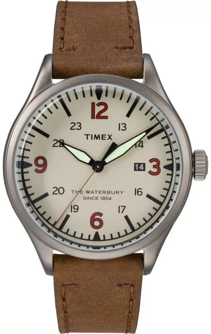Timex Waterbury Men’s Quartz Watch TW2R38600 Cream Dial Brown Leather Strap 40mm