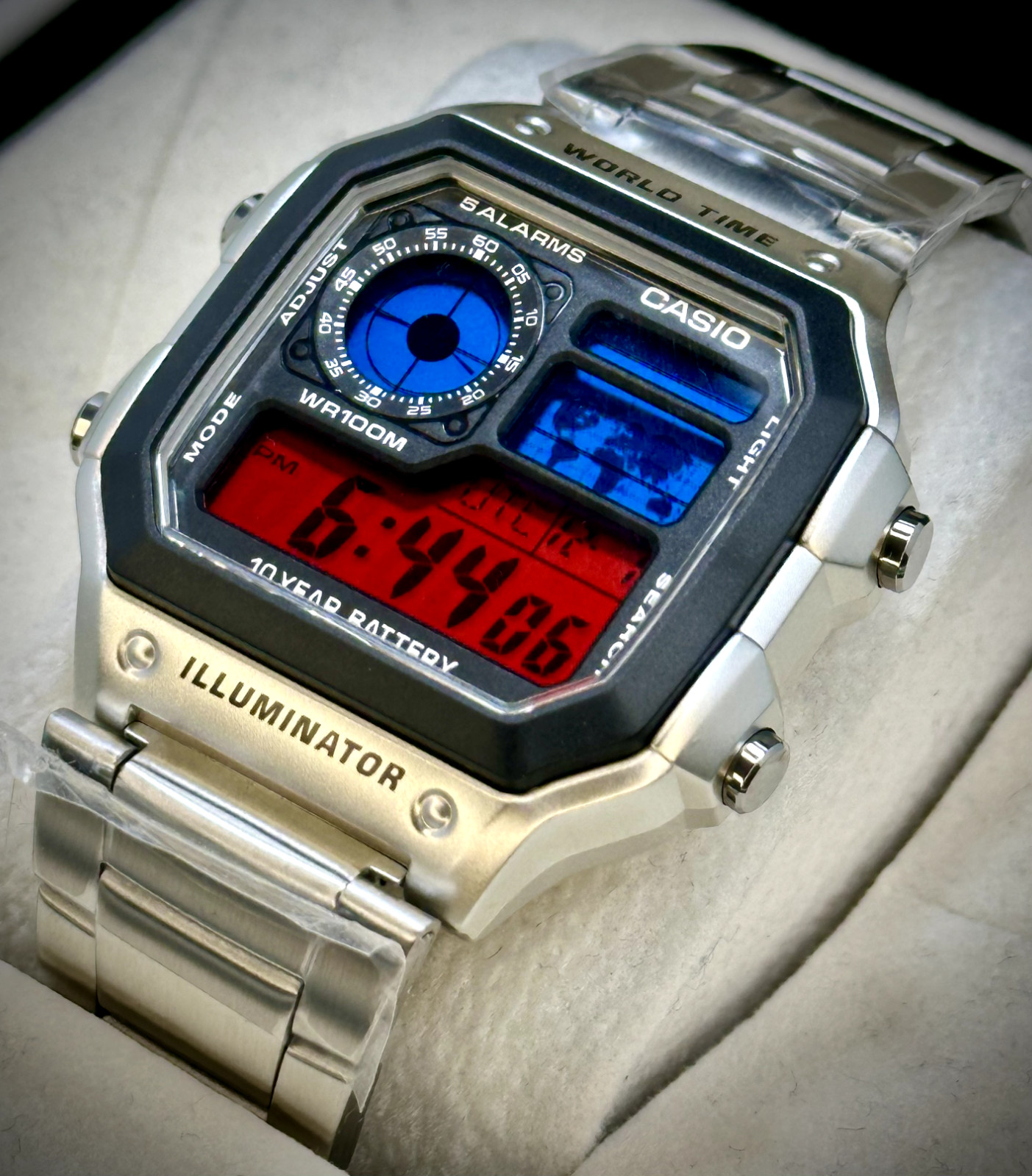 Reverse Pepsi – Custom Casio Royale AE1200WHD Steel Digital World Time Watch Mod