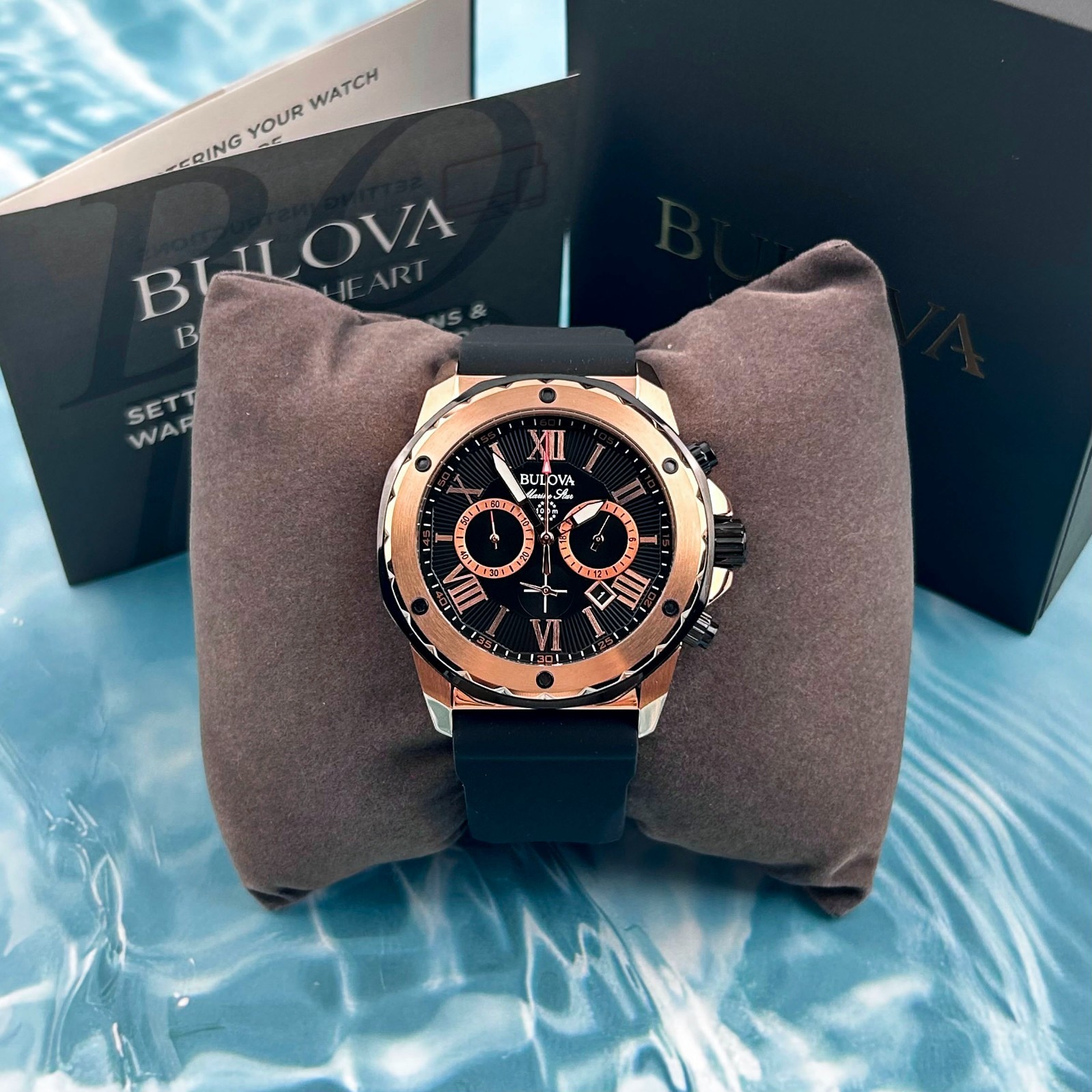 Bulova 98B104 Men’s Marine Star Black Dial Black Rubber Strap Quartz Watch