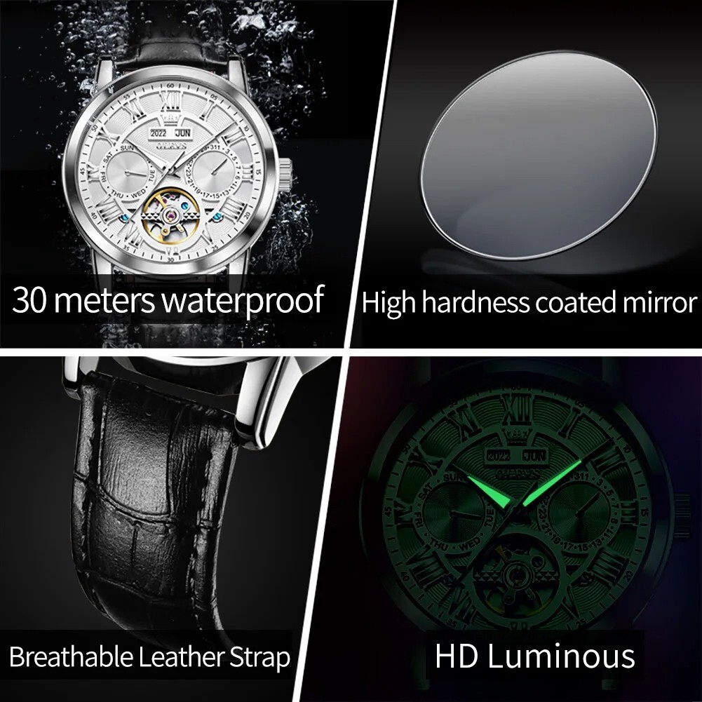 OLEVS Automatic Mechanical Men’s Watch Luxury Skeleton Waterproof Watch Strap