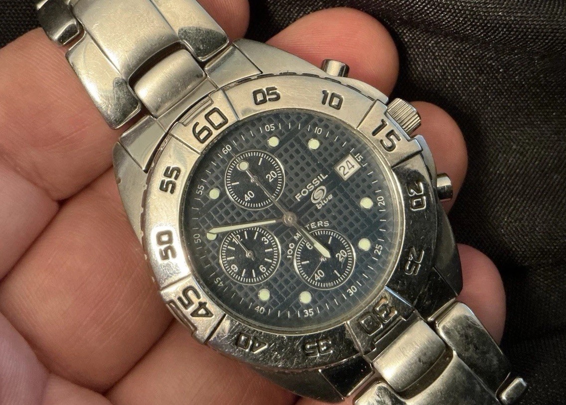 Fossil Blue CH-2308 Chronograph Analog Quartz Men Wrist Watch New Battry 6-23-26