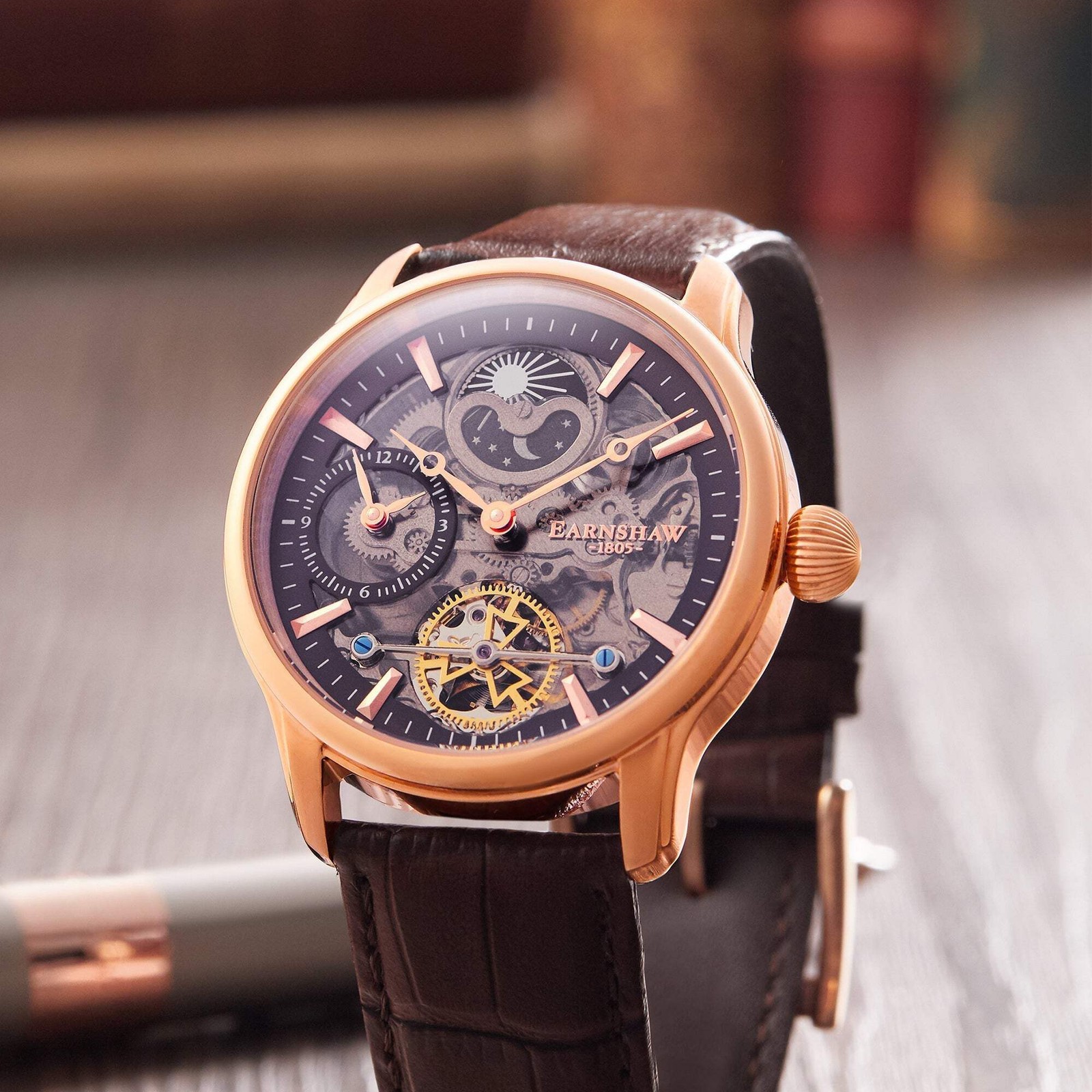 Longitude (Shadow Automatic) Automatic Skeleton Watch Brown / Genuine leather st