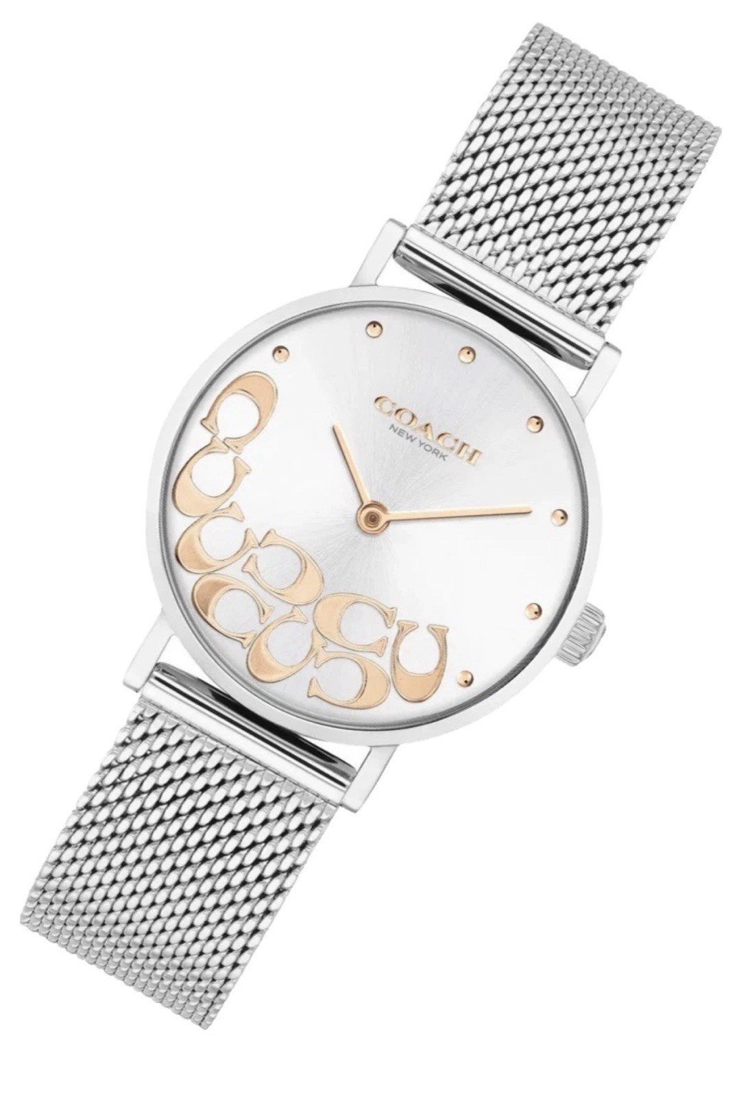 COACH PERRY 14503858 SILVER WHITE LOGO DIAL MESH STRAP 28MM WOMEN’S WATCH