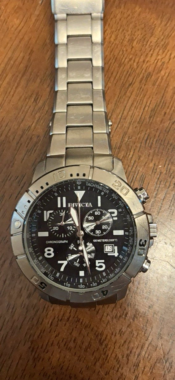 Invicta Men’s 48mm Chronograph Quartz Watch Black Dial Date 100m Silver