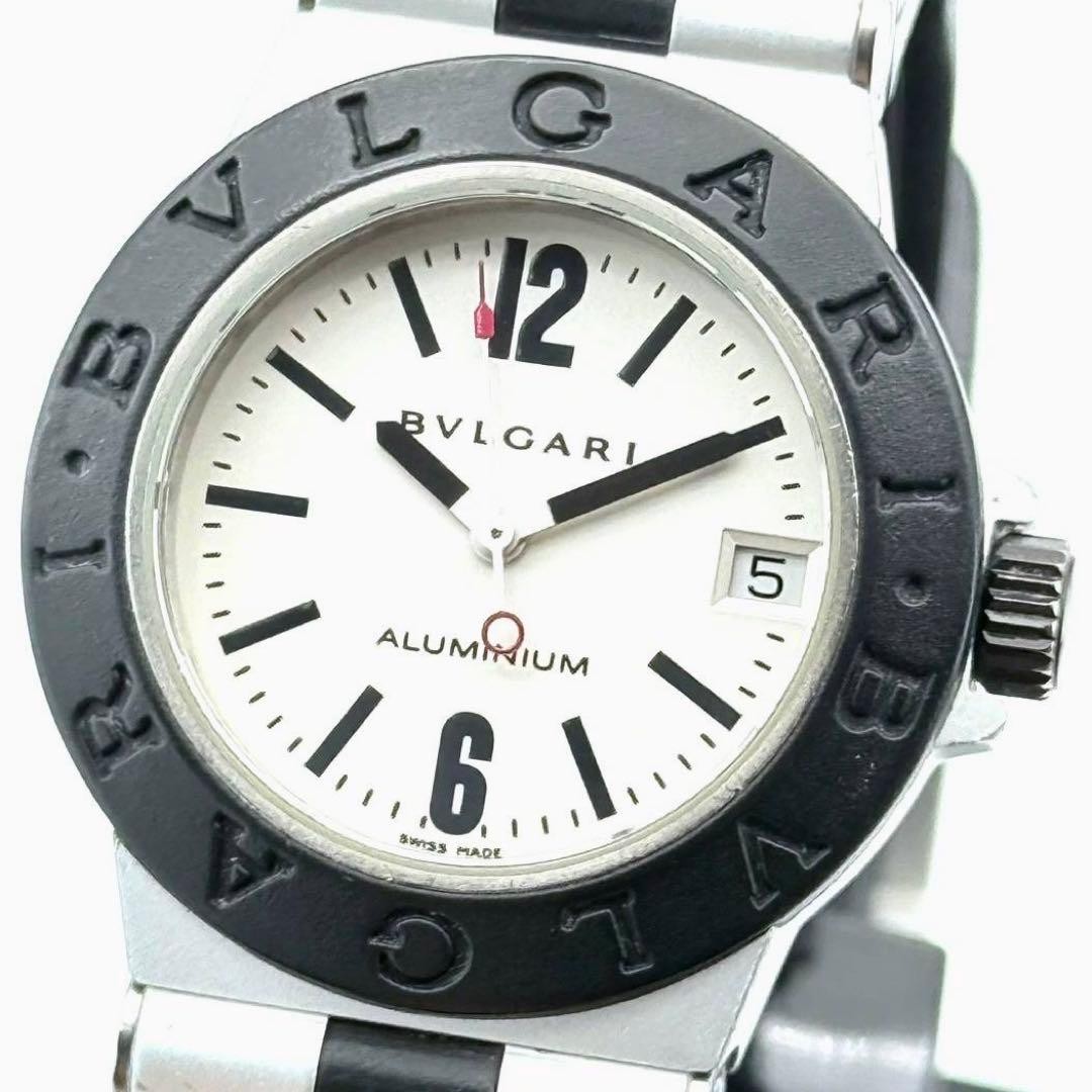 Bvlgari Aluminum AL32TA Quartz Date Watch Black Japan 0711933
