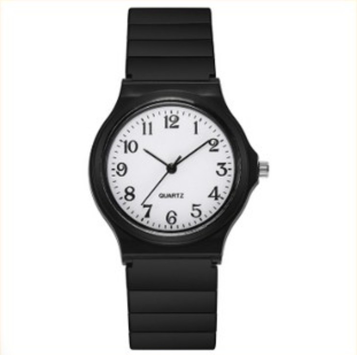 Minimalist Analog Quartz Watch Silent Low Noise Student Exam Black Strap White