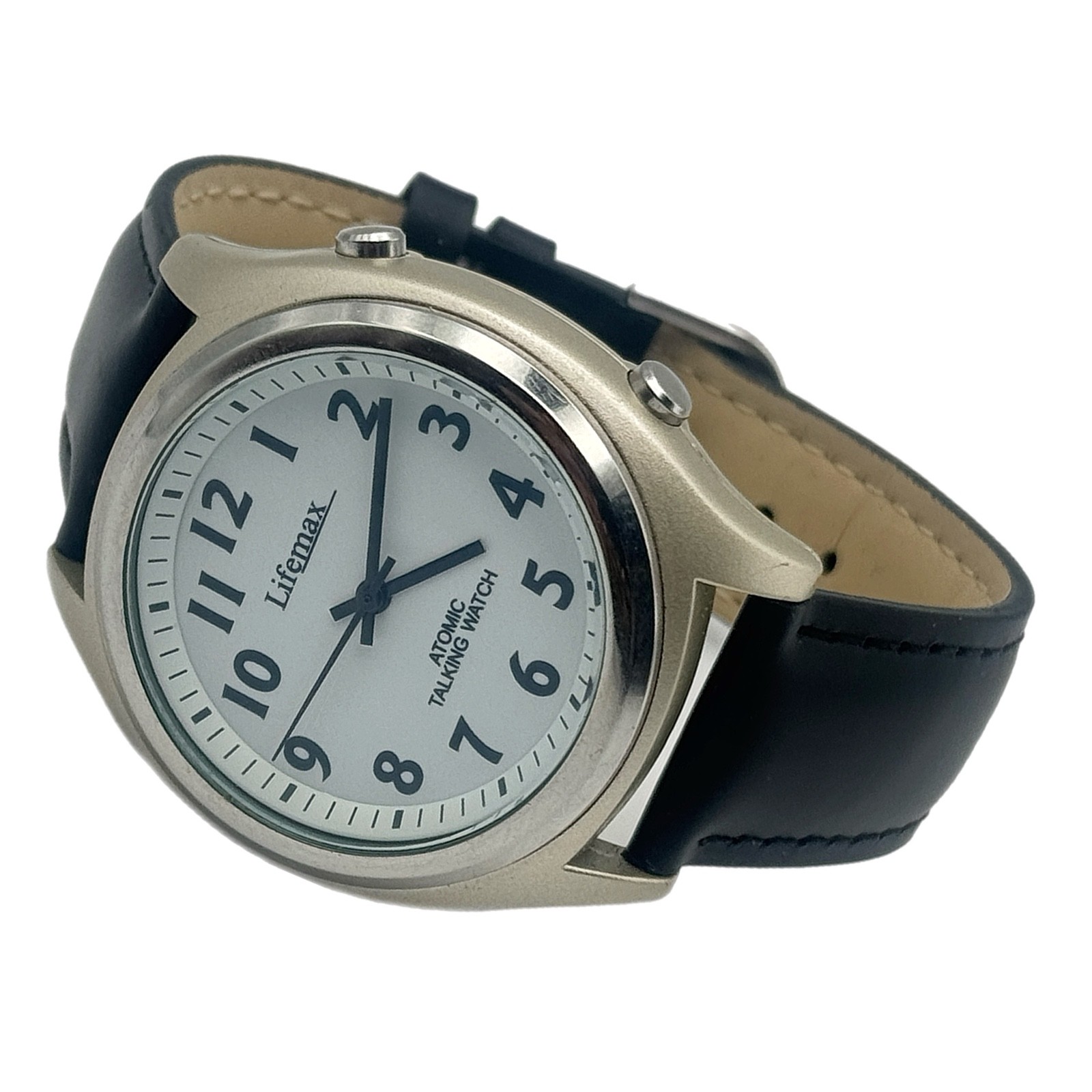 Lifemax RNIB Atomic Talking Watch Model 407 White Dial Leather Strap Working VGC