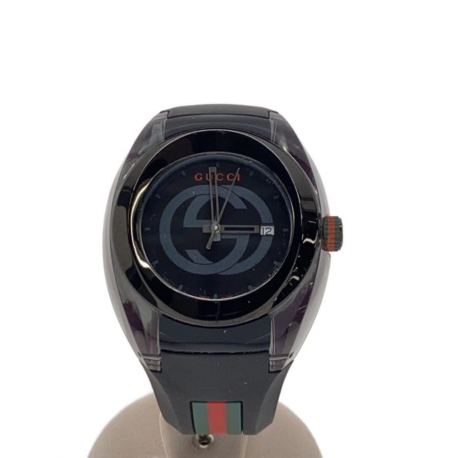 Used GUCCI◆Quartz watch/analog/rubber/BLK/BLK/137.1//