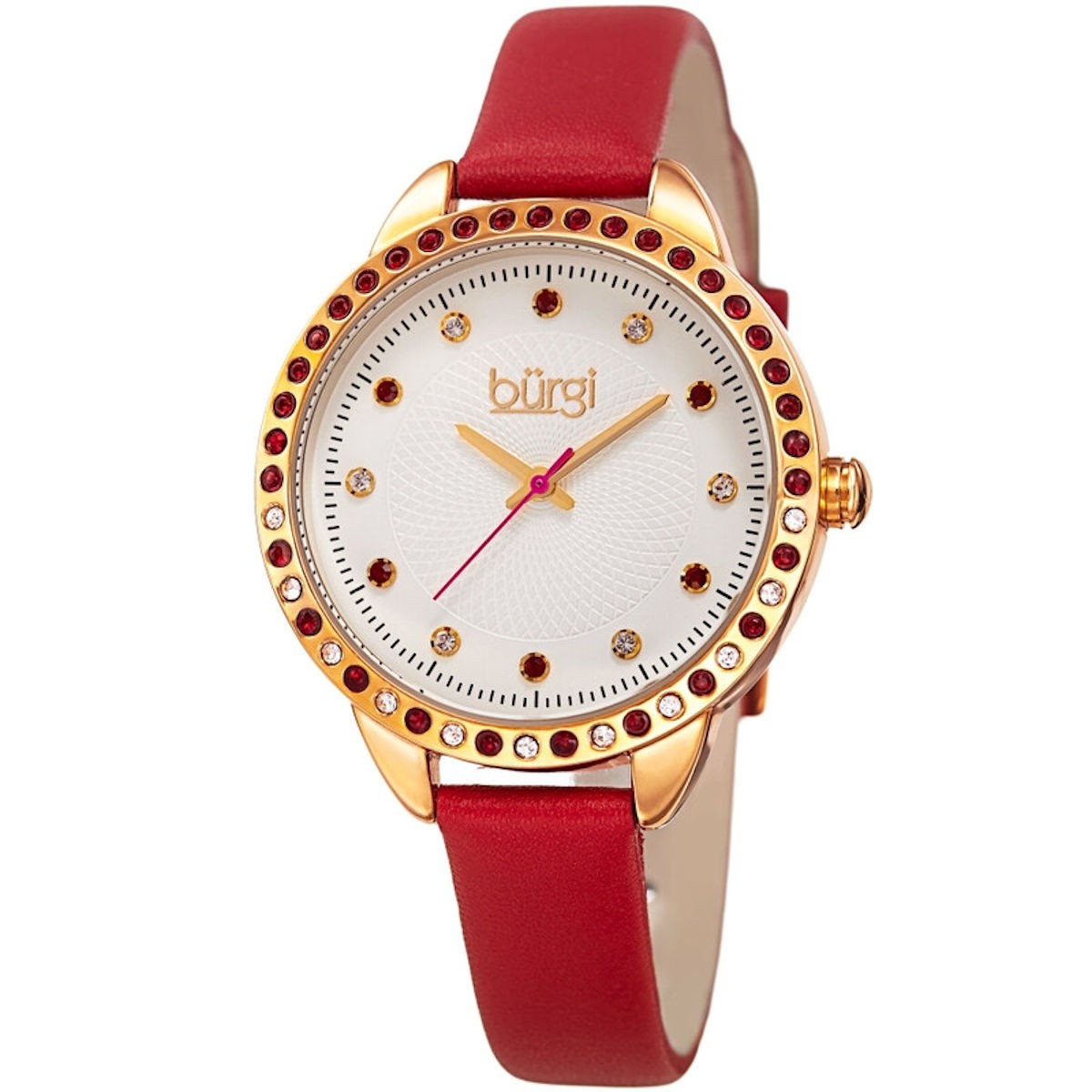 Burgi BUR161RD Swarovski Crystals Red Leather Strap Womens Watch