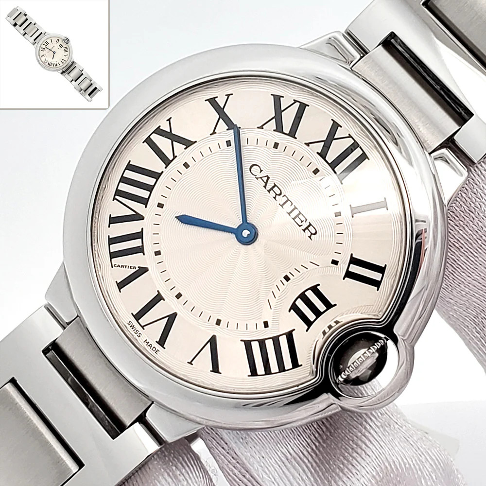 Cartier Ballon Bleu 36mm Silver Roman Dial Quartz Steel Watch W69011Z4 3005